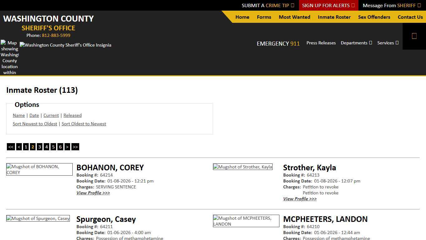 Inmate Roster - Page 2 Current Inmates Booking Date Descending - Washington County IN Sheriff